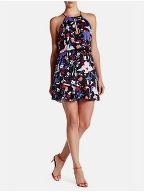 Parker Black Floral Halter Mini Dress